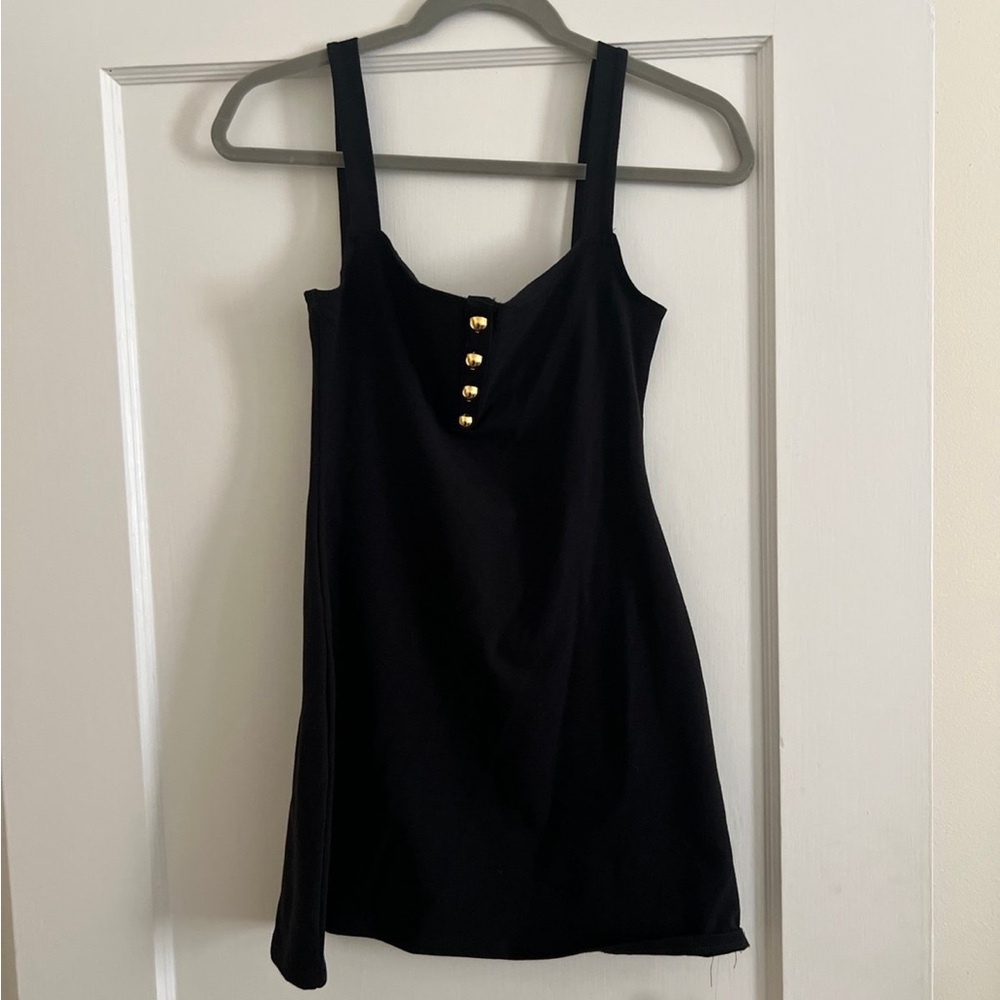 Reformation Black Mini Dress with Gold Buttons